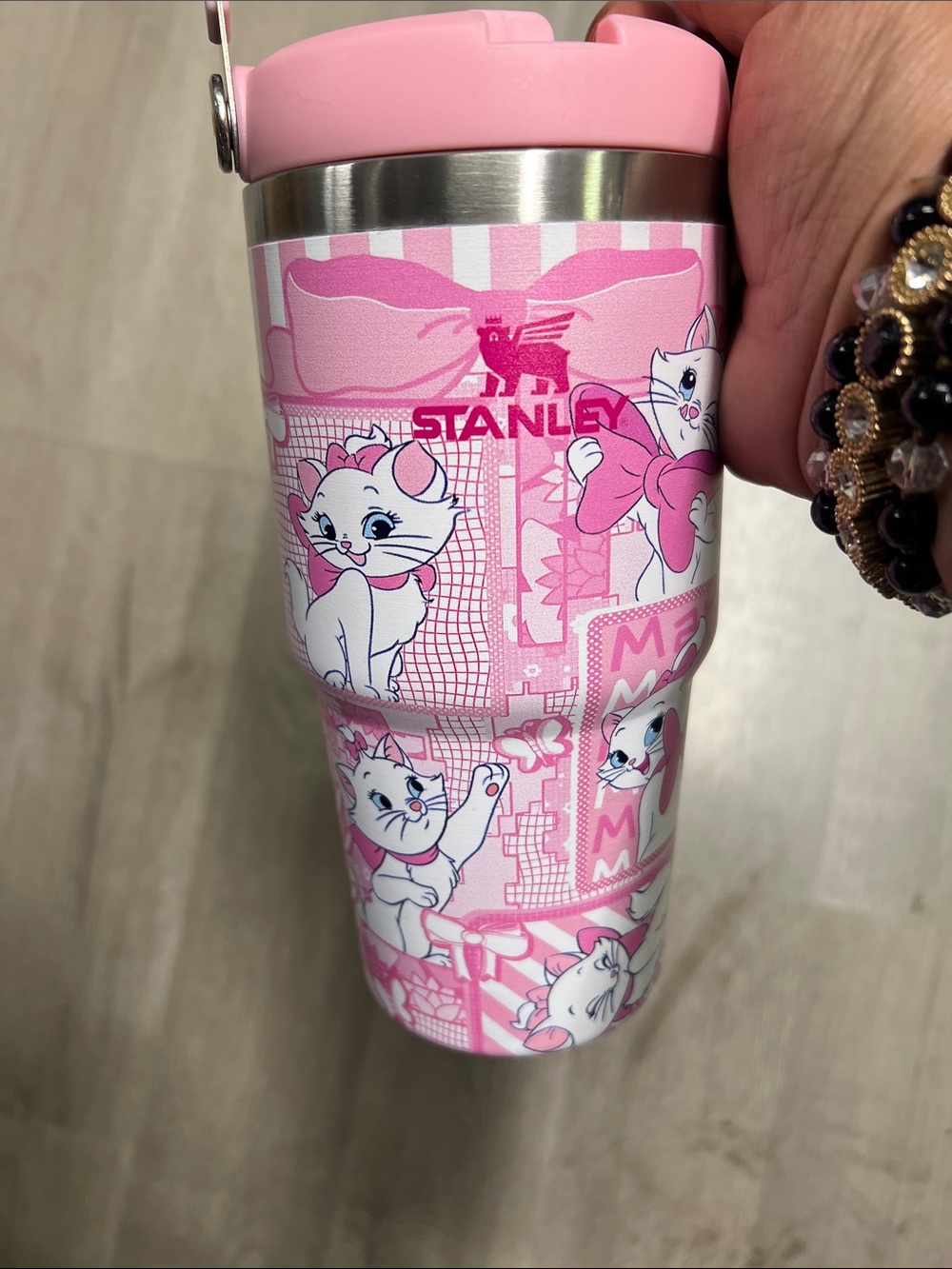 Stanley Pink Kids Tumbler with Kitty Pattern
